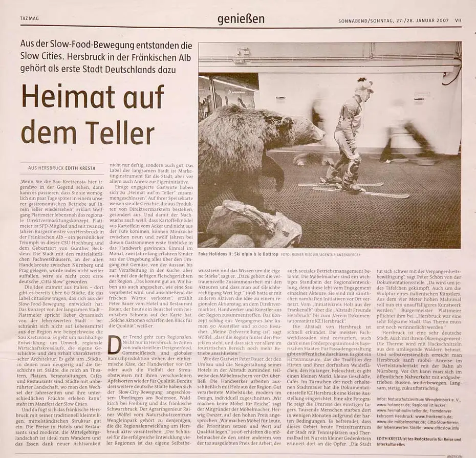 Taz vom 27.1.07 von Edith Kresta über die Slow City Hersbruck und ein wenig über die Möbelmacher