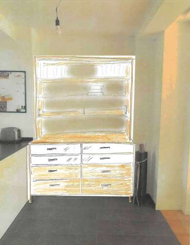 Büchermöbel in Kirschbaum mit weißem Glas 
