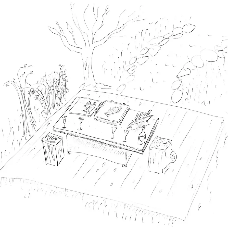 Zeichnung der Gartenküche 