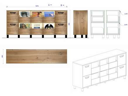 Fertigungszeichnung des Schallplattenschrankes 
