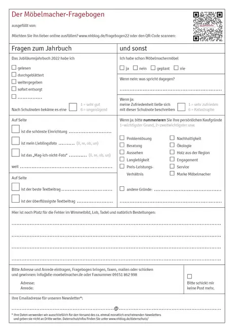 Fragebogen zum Jahrbuch 22 der Möbelmacher 