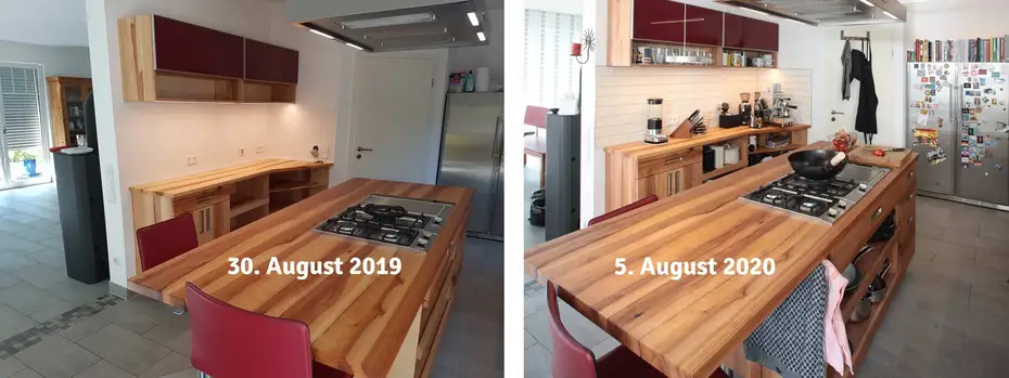 Kochinsel und dritte Zeile in Elsbeere Kochinsel und dritte Zeile in Elsbeere