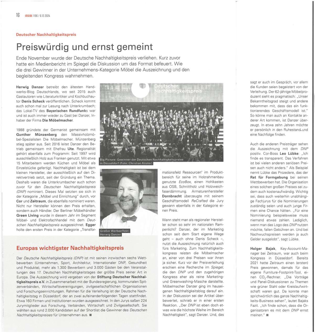 Inside berichtet über den Nachhaltigkeitspreis der Möbelmacher 