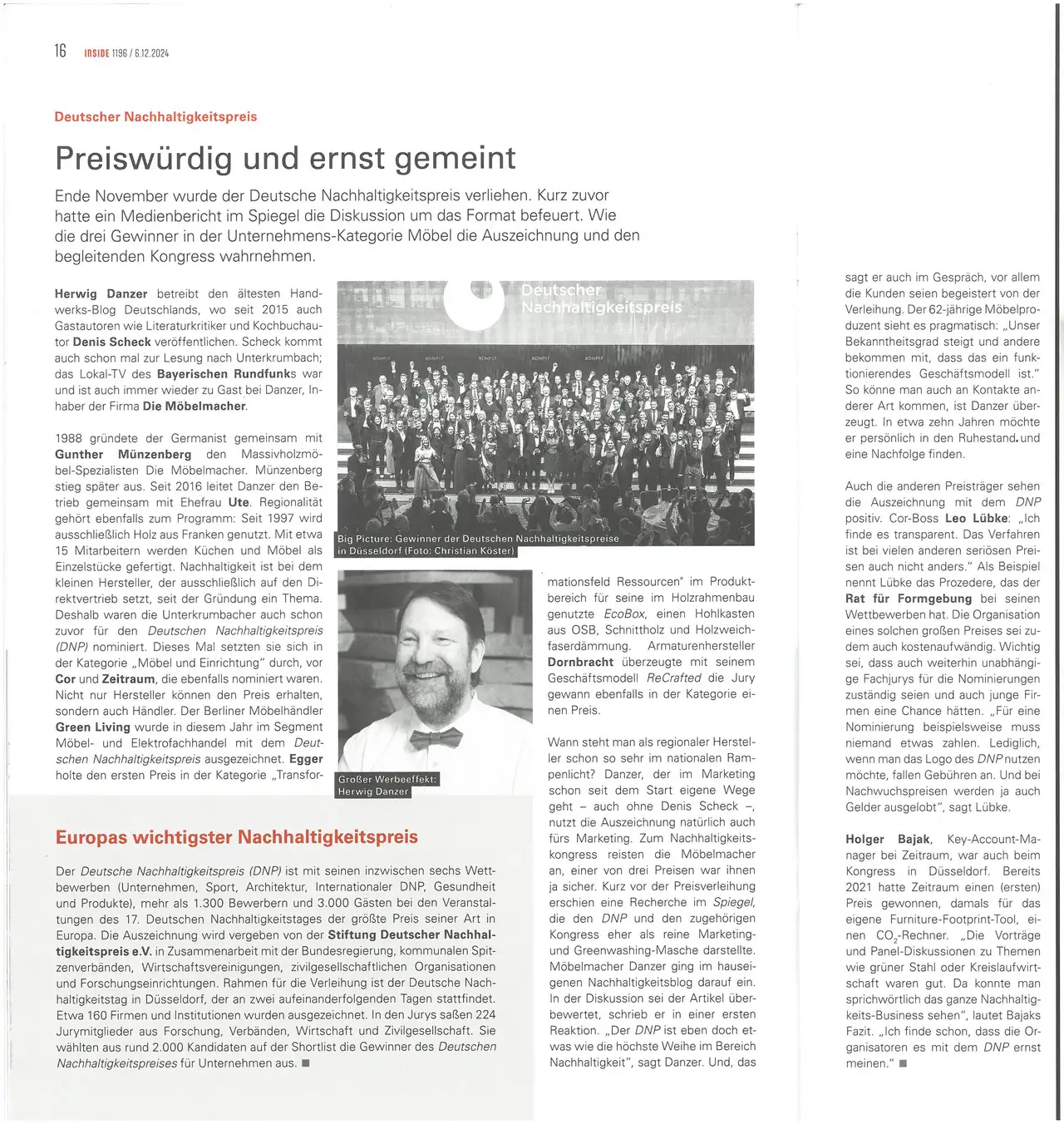 Inside berichtet über den Nachhaltigkeitspreis der Möbelmacher 