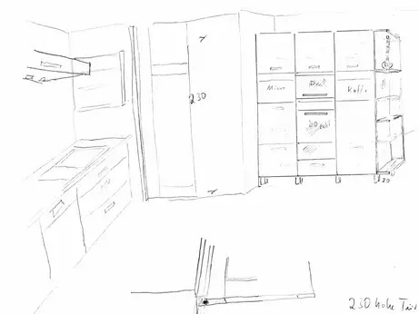 Freihandzeichnung Massivholzküche Freihandzeichnung Massivholzküche