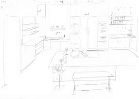 Bleistiftzeichnung der neune Küche 