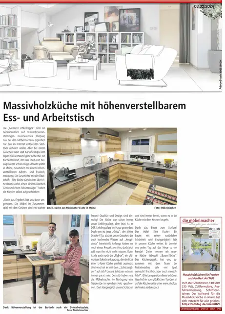 Massivholzküche in Esche in Main in der Hersbrucker Zeitung Massivholzküche in Esche in Main in der Hersbrucker Zeitung
