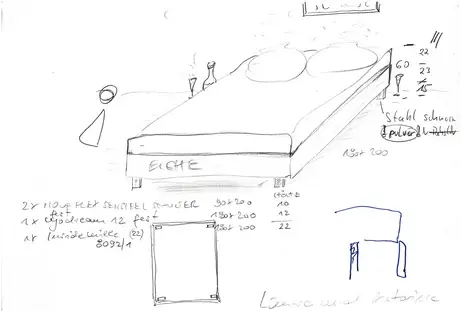 Zeichnung eines Massivholzbettes https://youtu.be/TvNxorAPupo