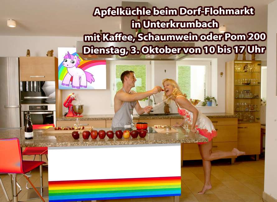 Masivholzküche mit Einhorn zum Dorf-Flohmarkt Unterkrumbach