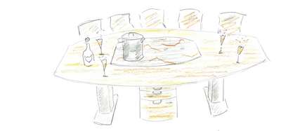 Höhenverstellbarer Konferenztisch mit integriertem aber unsichtbaren Kochfeld 