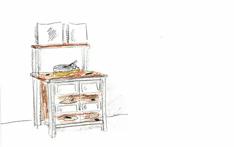 Schallplattenmöbel mit Rohstahl und Eiche Schallplattenmöbel mit Rohstahl und Eiche