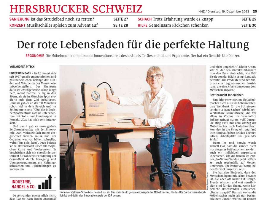 Portrait Ute Danzer in der Hersbrucker Zeitung 
