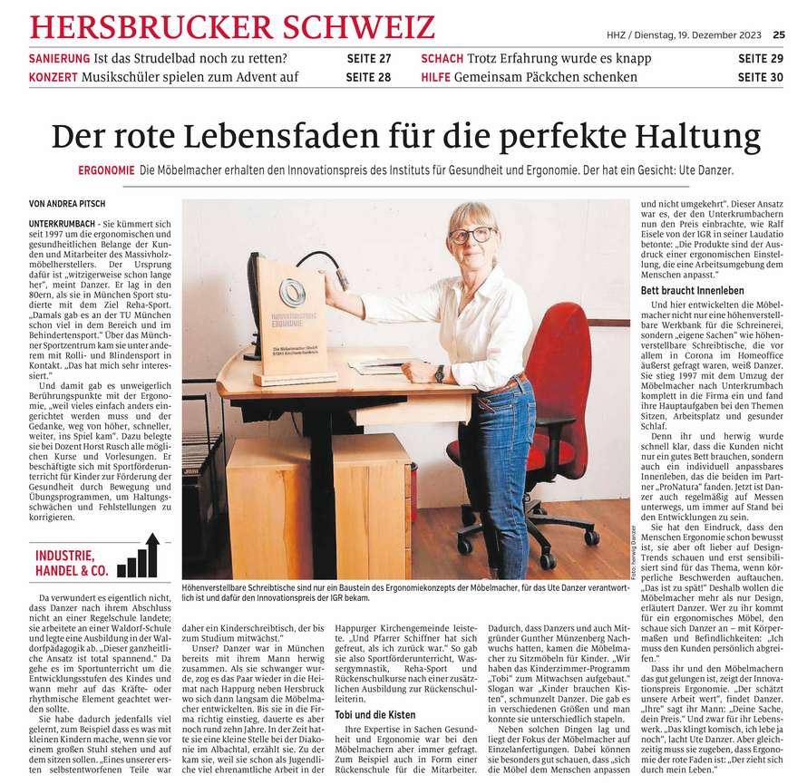 Portrait über Ute Danzer in der Hersbrucker Zeitung  