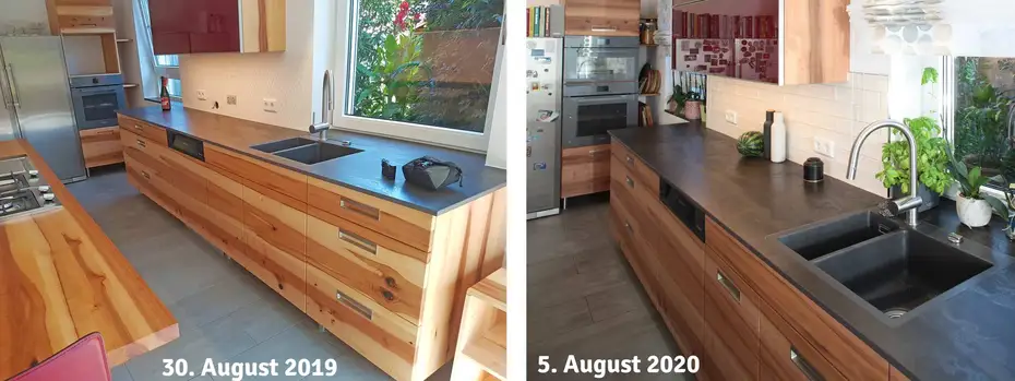 Spülenzeile in Elsbeere dunktelt nach Spülenzeile in Elsbeere dunktelt nach