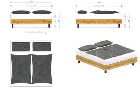 CAD-Zeichnung vom Massivholzbett CAD-Zeichnung vom Massivholzbett