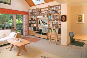 Bücherregal mit Fernseher und Leiter