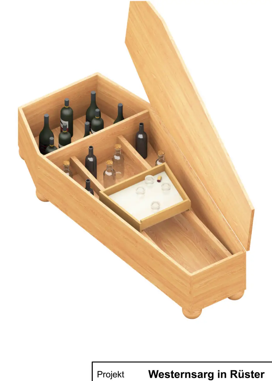 Sarg als Bar und Sitzbank geplant Sarg als Bar und Sitzbank geplant