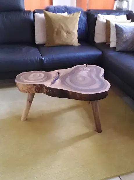 Baumscheibentisch perfekt fürs Ecksofa 