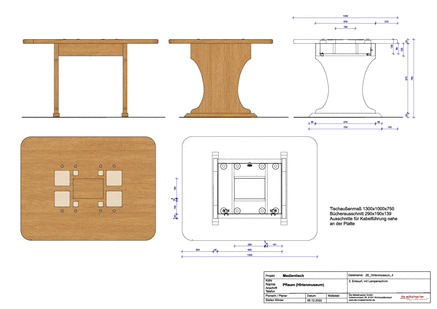 Technische Zeichnung für den sprechenden Tisch im Hirtenmuseum