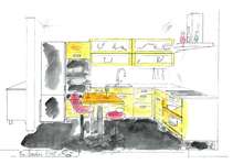 Entwurf der Massivholzküche im Penthouse 