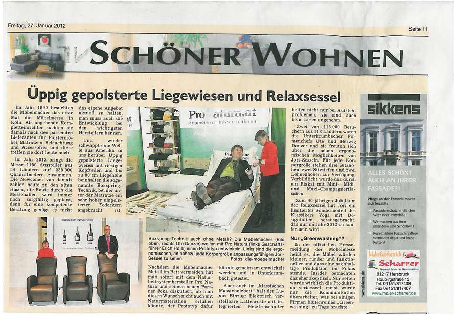 Zeitungsartikel über die Möbelmesse 