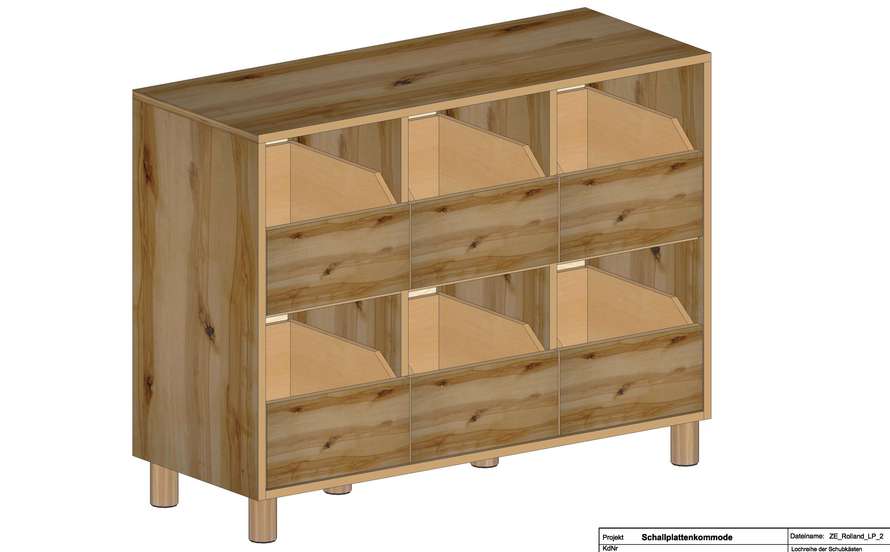 Schallplattenschrank mit Schubladen in Massivholz 